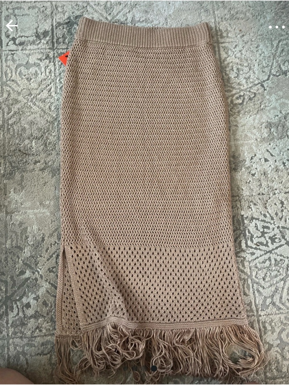 Knitted Fringe Midi Skirt in Taupe